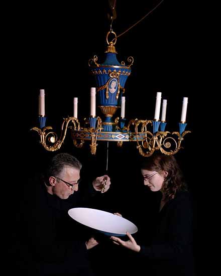 Assembling of the chandelier made in royal blue